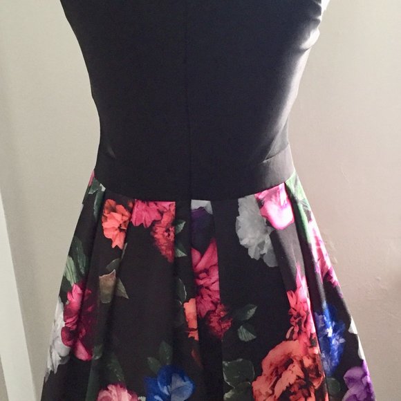 Xscape Black/Floral Fit And Flare Sleeveless Dress Size 4 - Picture 8 of 9